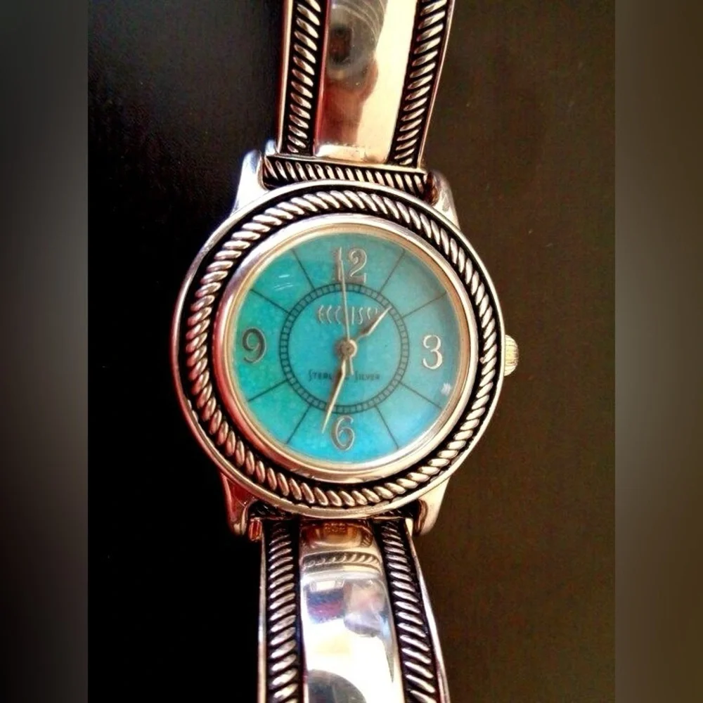 Vintage Ecclissi Southwestern Sterling Silver Brown Embossed Croc Leather Watch